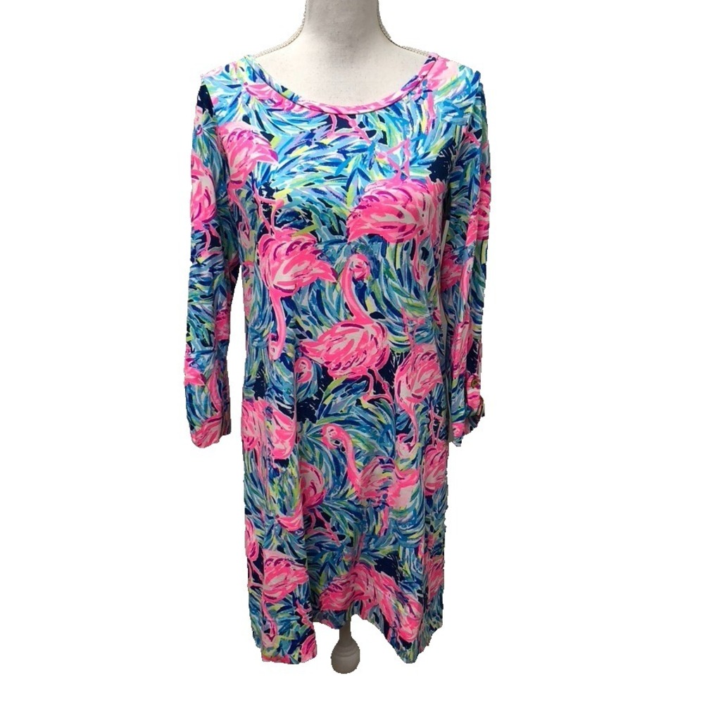 Lilly Pulitzer Linden A Line T Shirt Dress Multi Flamenco Womens Medium Vacation